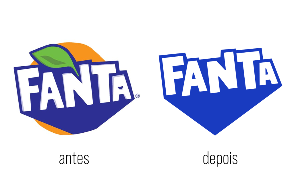 Rebranding lovo nova Fanta comparação antes e depois minimalista